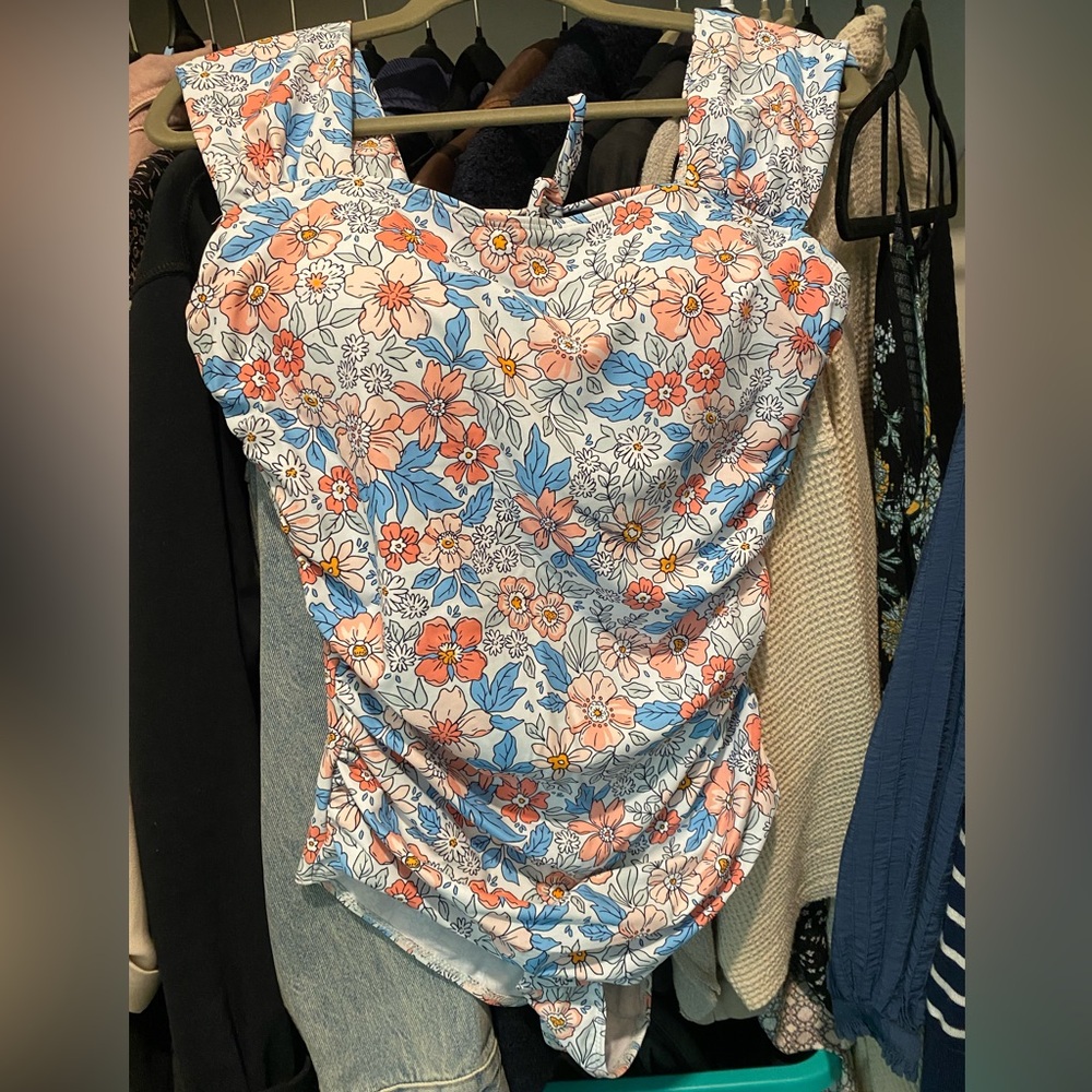 Amazon Floral Sweetheart One-Piece Swimsuit - Blue & Coral